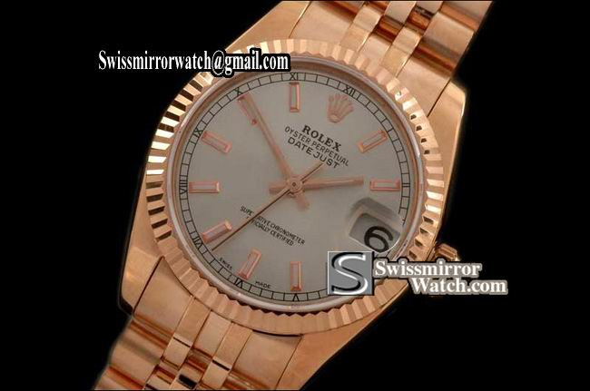 Midsize Rolex Datejust RG Jubilee Pearl White Sticks Swiss Eta 2836-2 Replica Watches