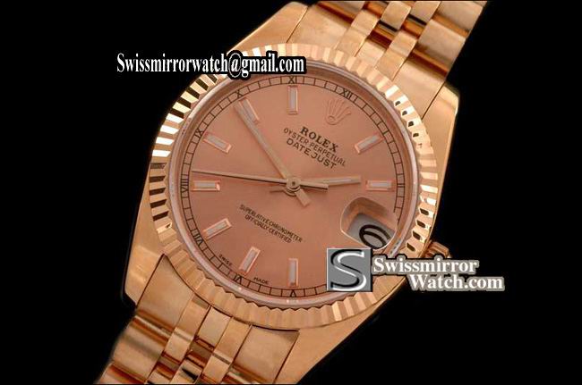 Midsize Rolex Datejust RG Jubilee Rose Gold Sticks Swiss Eta 2836-2 Replica Watches
