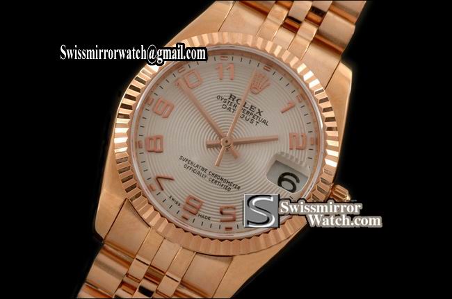 Midsize Rolex Datejust RG Jubilee Sunray White Numeral Swiss Eta 2836-2 Replica Watches