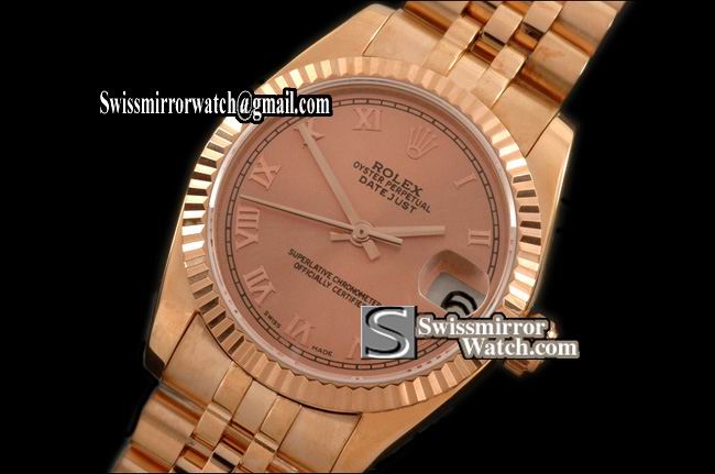 Midsize Rolex Datejust RG Jubilee Rose Gold Roman Swiss Eta 2836-2 Replica Watches