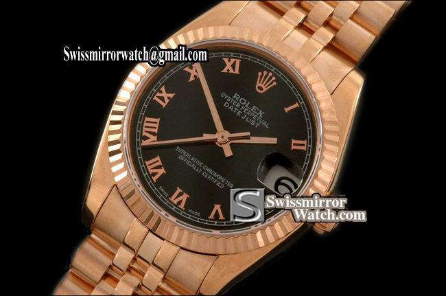 Midsize Rolex Datejust RG Jubilee Black Roman Swiss Eta 2836-2 Replica Watches