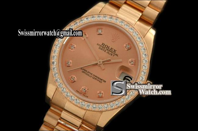 Midsize Rolex Datejust RG Pres Diam Bez Ropse Gold Diam Swiss Eta 2836-2 Replica Watches