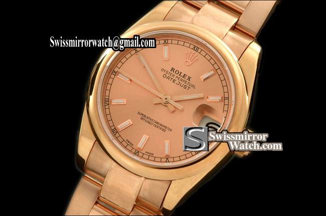 Midsize Rolex Datejust RG Oyster Rose Gold Sticks Swiss Eta 2836-2 Replica Watches
