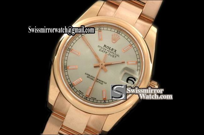 Midsize Rolex Datejust RG Jubilee Silver Sticks Swiss Eta 2836-2 Replica Watches
