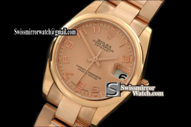 Midsize Rolex Datejust RG Oyster Sunray R-Gold Numeral Swiss Eta 2836-2 Replica Watches