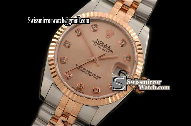 Midsize Rolex SS/RG Jubilee Rose Gold White Diam Swiss Eta 2836-2 Replica Watches