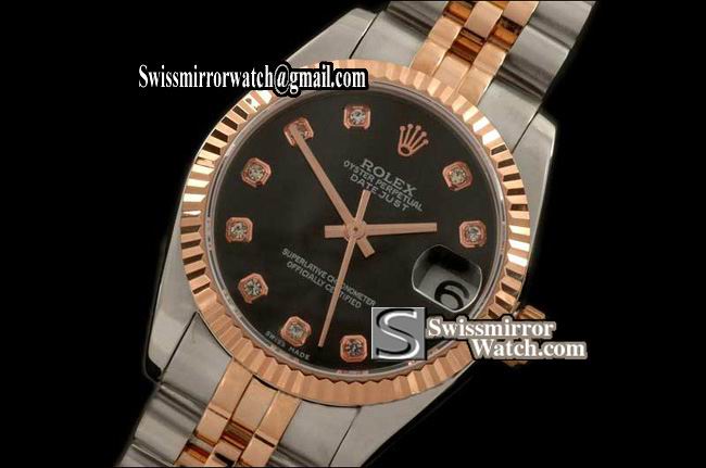 Midsize Rolex SS/RG Jubilee Black Diam Swiss Eta 2836-2 Replica Watches