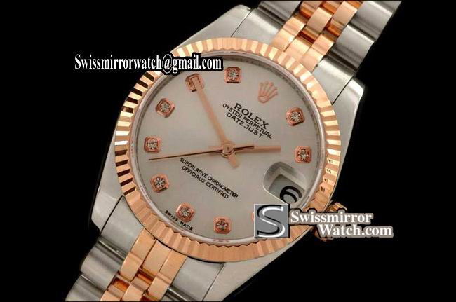 Midsize Rolex SS/RG Jubilee Pearl White Diam Swiss Eta 2836-2 Replica Watches