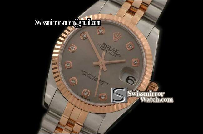 Midsize Rolex SS/RG Jubilee Grey Diam Swiss Eta 2836-2 Replica Watches