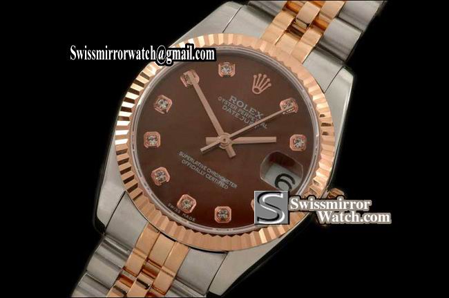 Midsize Rolex SS/RG Jubilee Brown Diam Swiss Eta 2836-2 Replica Watches