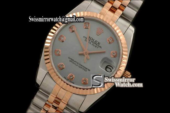 Midsize Rolex SS/RG Jubilee MOP Blue Diam Swiss Eta 2836-2 Replica Watches