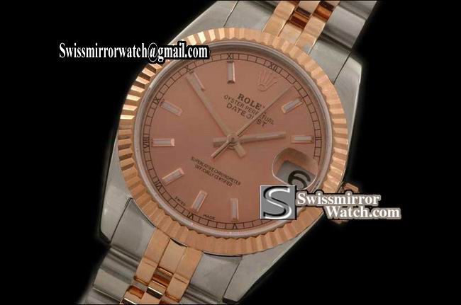 Midsize Rolex SS/RG Jubilee Rose Gold Sticks Swiss Eta 2836-2 Replica Watches