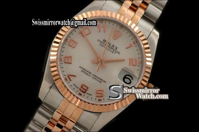 Midsize Rolex SS/RG Jubilee Sunray Pearl Wht Numeral S-Eta 2836 Replica Watches