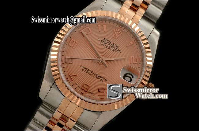 Midsize Rolex SS/RG Jubilee Sunray Rose Gold Numeral S-Eta 2836 Replica Watches
