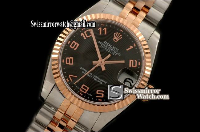 Midsize Rolex SS/RG Jubilee Sunray Black Numeral Swiss Eta 2836 Replica Watches