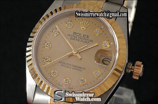 Midsize Rolex TT Gold Dial, Diamond Markers Swiss Eta 2671-2 Replica Watches