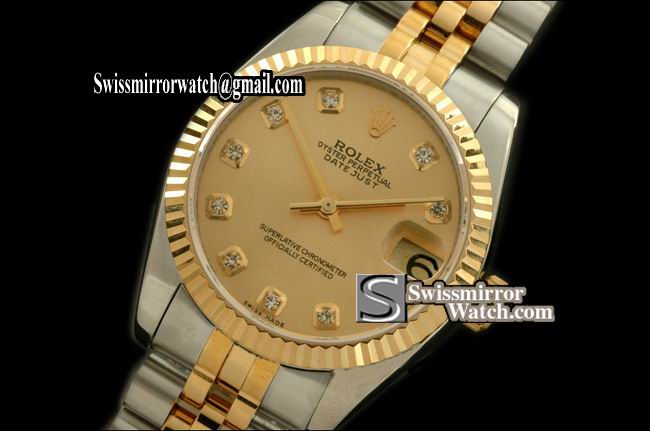 Midsize Rolex SS/YG Jubilee Gold Diam Swiss Eta 2836-2 Replica Watches