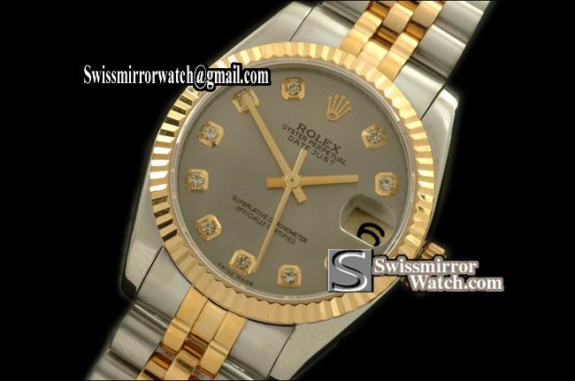 Midsize Rolex SS/YG Jubilee Grey Diam Swiss Eta 2836-2 Replica Watches