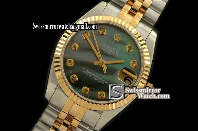 Boy Rolex SS/YG Jubilee MOP Dark Green Diam Swiss Eta 2836-2 Replica Watches