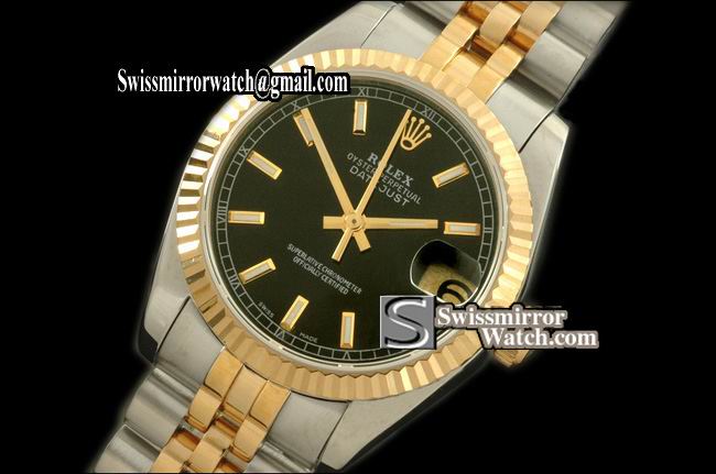 Midsize Rolex SS/YG Jubilee Black Sticks Swiss Eta 2836-2 Replica Watches