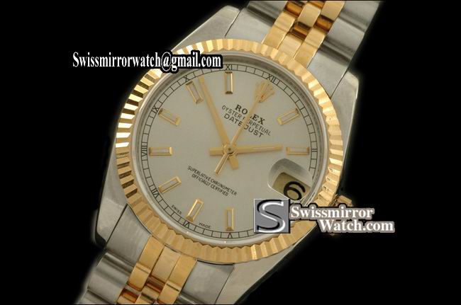 Midsize Rolex SS/YG Jubilee Silver Sticks Swiss Eta 2836-2 Replica Watches