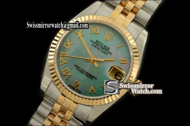 Midsize Rolex SS/YG Jubilee MOP L-Blue Roman Swiss Eta 2836-2 Replica Watches