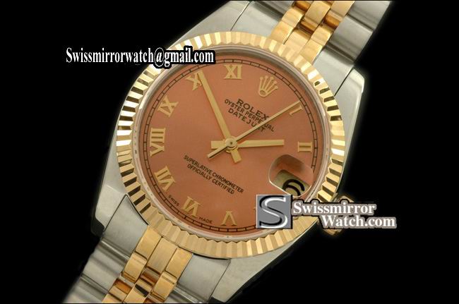 Midsize Rolex SS/YG Jubilee Salmon Roman Swiss Eta 2836-2 Replica Watches