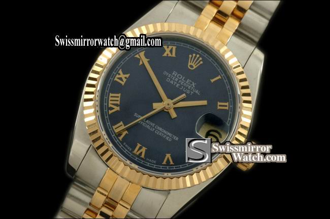 Midsize Rolex SS/YG Jubilee Blue Roman Swiss Eta 2836-2 Replica Watches