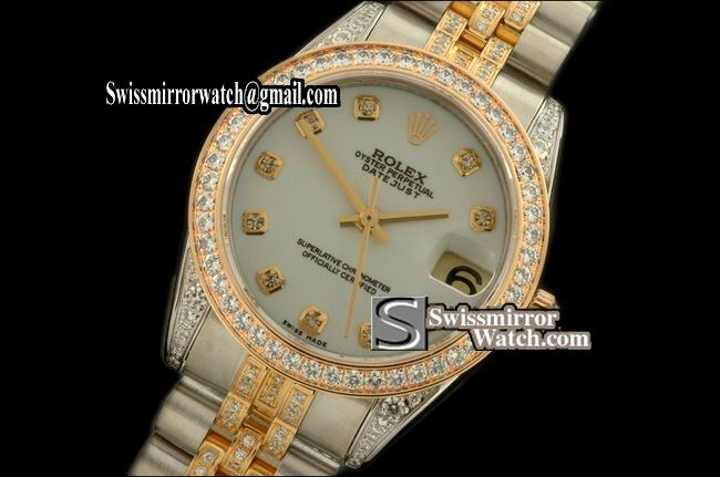 Midsize Rolex SS/YG Jubilee Diam Bez/M-Link White Diam S-Eta 2836-2 Replica Watches