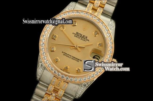 Midsize Rolex SS/YG Jubilee Diam Bez/M-Link Gold Diam S-Eta 2836-2 Replica Watches