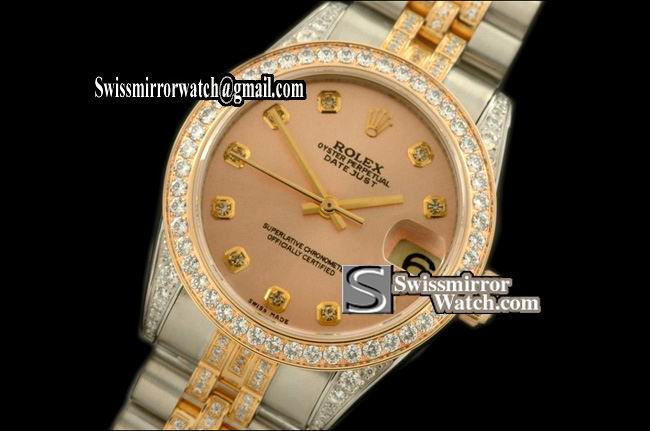 Midsize Rolex SS/YG Jubilee Diam Bez/M-Link R-Gold Diam S-Eta 2836-2 Replica Watches