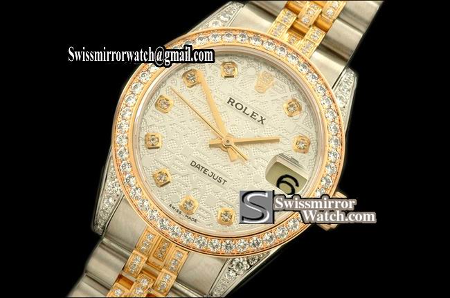 Midsize Rolex SS/YG Jubilee Diam Bez/M-Link Jub Wht Diam S-Eta 2836 Replica Watches