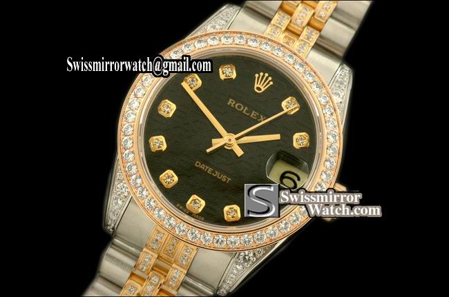 Midsize Rolex SS/YG Jubilee Diam Bez/M-Link Jub Blk Diam S-Eta 2836 Replica Watches