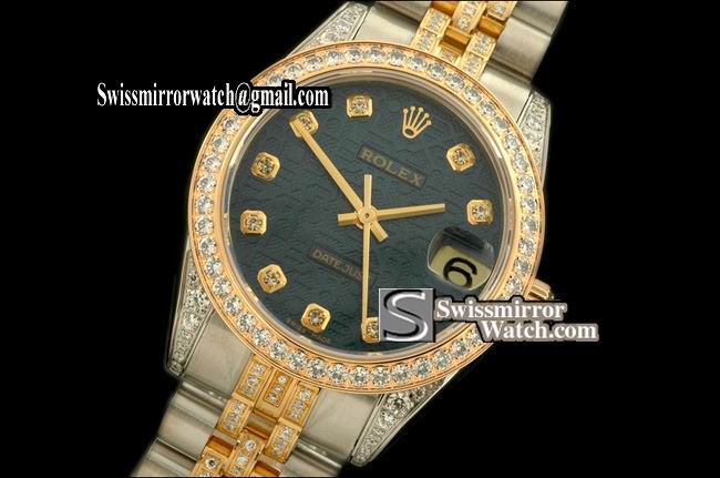 Midsize Rolex SS/YG Jubilee Diam Bez/M-Link Jub Blue Diam S-Eta 2836 Replica Watches