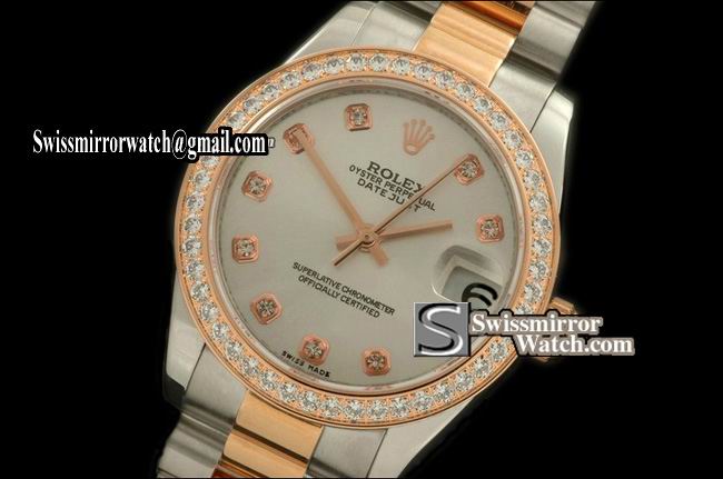 Midsize Rolex SS/YG Pres Diam Bez Pearl White Diam Swiss Eta 2836-2 Replica Watches