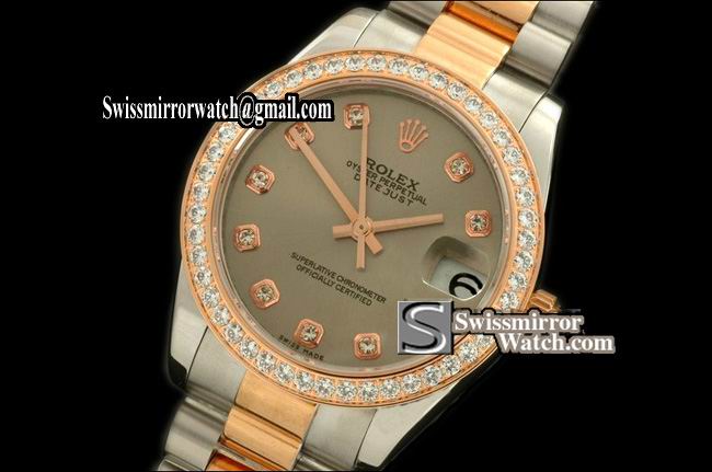 Midsize Rolex SS/YG Pres Diam Bez Pearl Grey Diam Swiss Eta 2836-2 Replica Watches