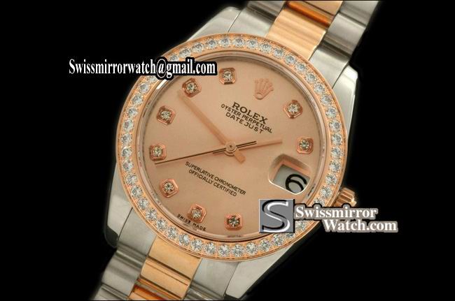 Midsize Rolex SS/YG Pres Diam Bez Pearl Rose Gold Diam Swiss Eta 2836-2 Replica Watches