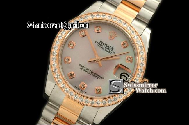 Midsize Rolex SS/YG Pres Diam Bez Pearl M-Pink Diam Swiss Eta 2836-2 Replica Watches