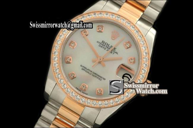 Midsize Rolex SS/YG Pres Diam Bez Pearl M-Wht Diam Swiss Eta 2836-2 Replica Watches
