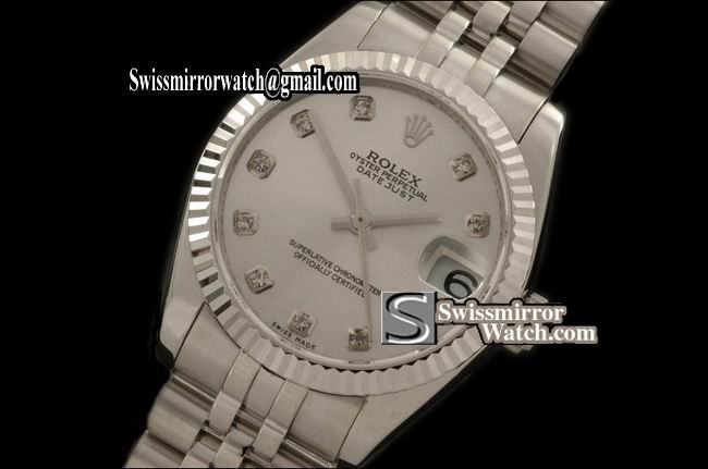 Midsize Rolex SS Jubilee Pearl White Diam Swiss Eta 2836-2 Replica Watches