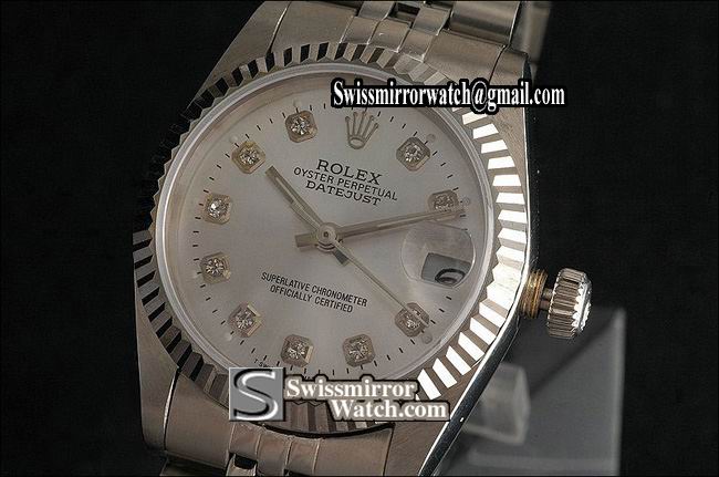 Midsize Rolex SS Silver Dial, Diamond Markers Swiss Eta 2671-2 Replica Watches