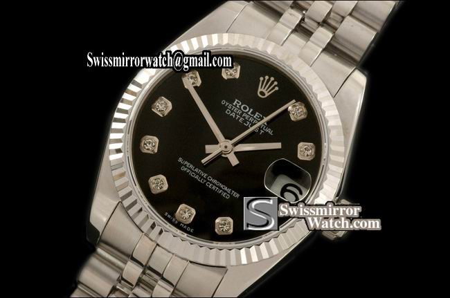 Midsize Rolex SS Jubilee Black Diam Swiss Eta 2836-2 Replica Watches