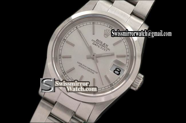 Midsize Rolex SS Oyster Silver Dial, Stick Markers Swiss Eta 2671-2 Replica Watches