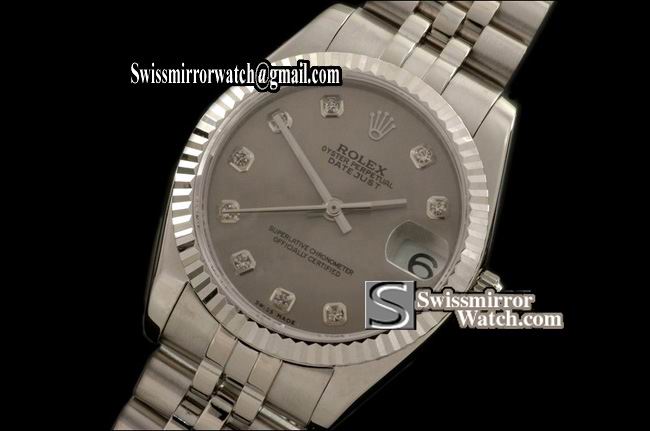 Midsize Rolex SS Jubilee Grey Diam Swiss Eta 2836-2 Replica Watches