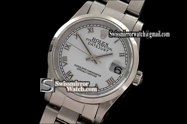 Midsize Rolex SS Oyster White Dial, Roman Markers Swiss Eta 2671-2 Replica Watches