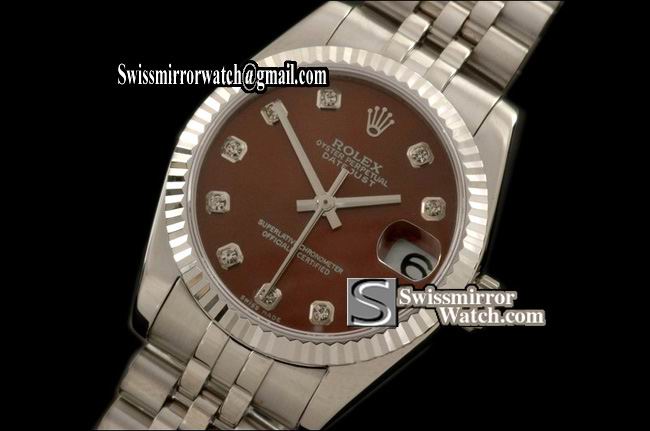 Midsize Rolex SS Jubilee Brown Diam Swiss Eta 2836-2 Replica Watches