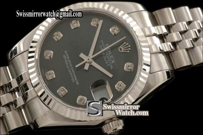 Midsize Rolex SS Jubilee MOP Black Diam Swiss Eta 2836-2 Replica Watches