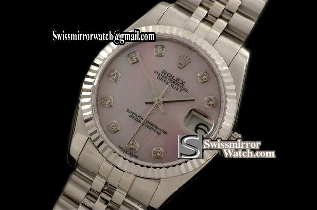 Midsize Rolex SS Jubilee MOP Pink Diam Swiss Eta 2836-2 Replica Watches