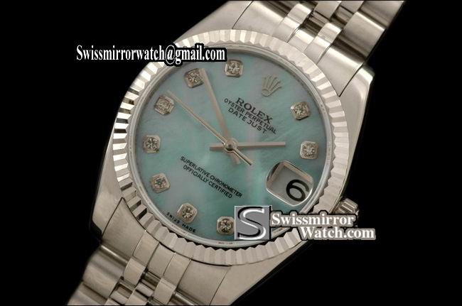 Midsize Rolex SS Jubilee MOP Blue Diam Swiss Eta 2836-2 Replica Watches