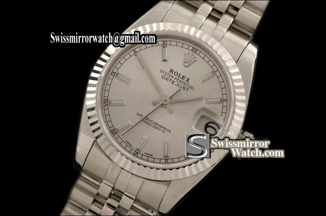 Midsize Rolex SS Jubilee Pearl White Sticks Swiss Eta 2836-2 Replica Watches